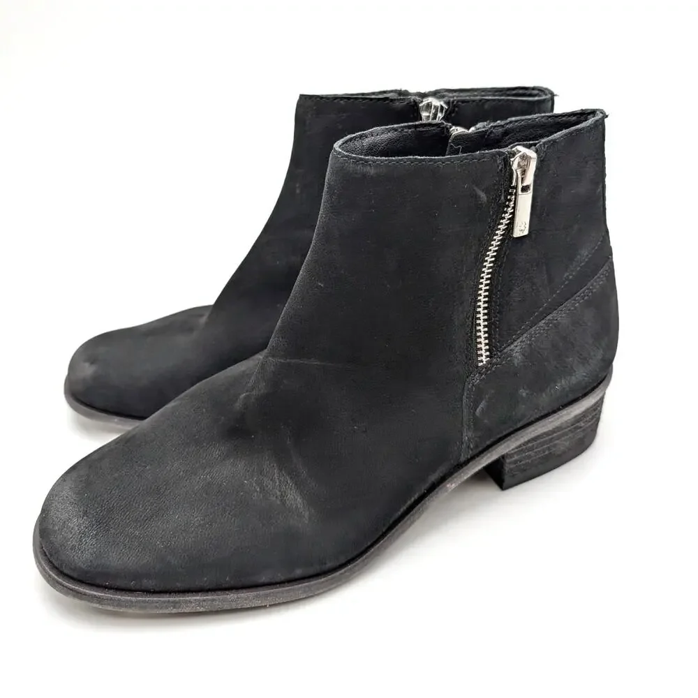 Lucky Brand Baelee Leather Ankle Boots Side Zip Women's Black Size US8.5M EU39.5